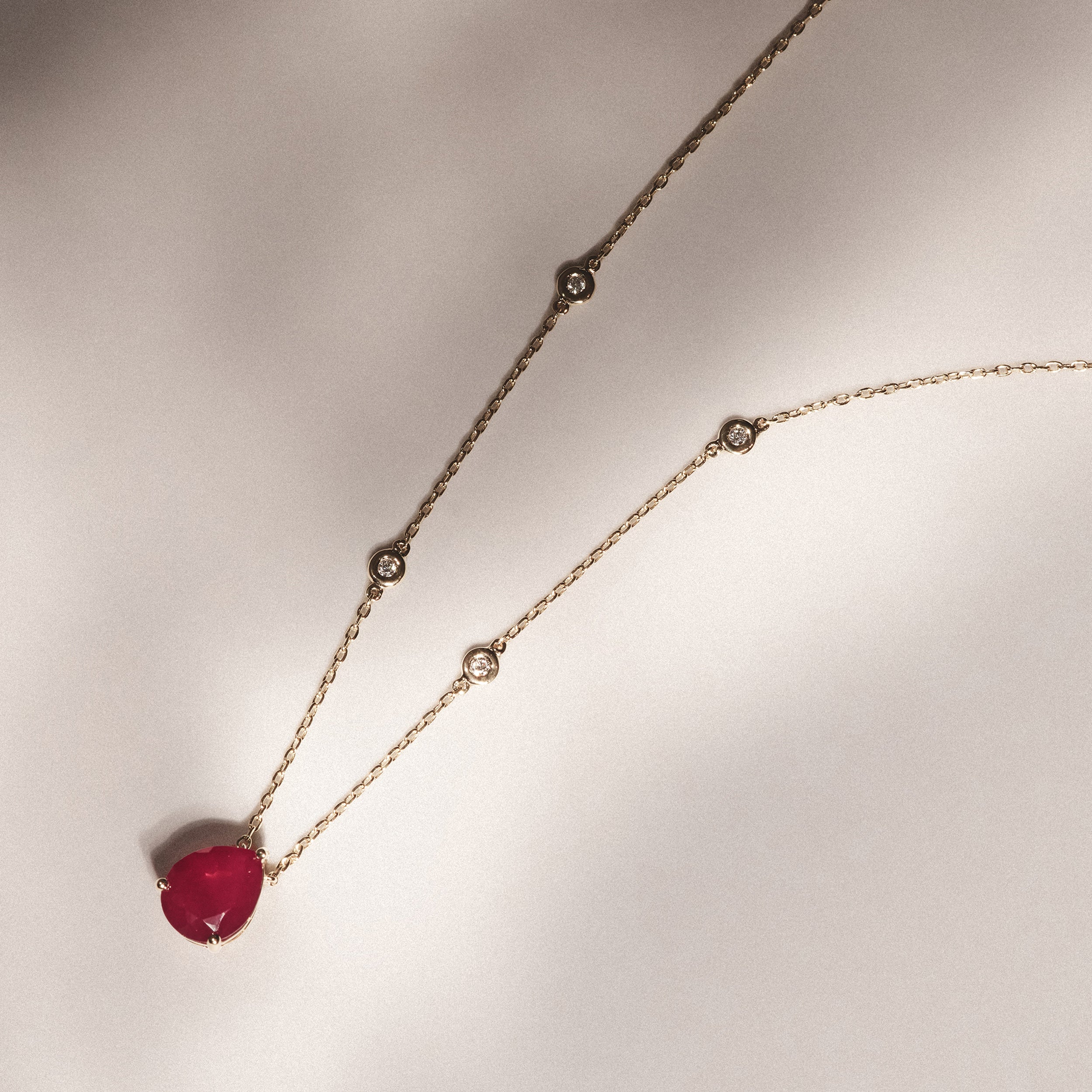 Astra 3.50ct Lab Ruby and Diamond Solitaire Pear Cut Necklace in 18K Gold Vermeil